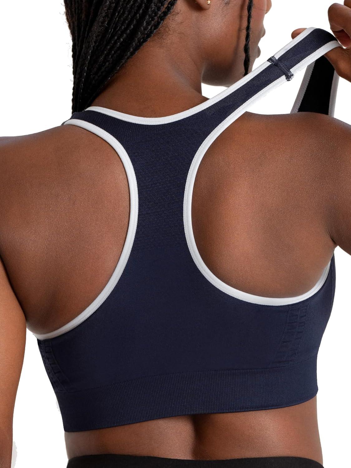 imageSHAPERMINT Sports Bras for Women  Workout Bras for Women Plus Size Sports Bra Workout Tops for Women High SupportNavy With White Trim