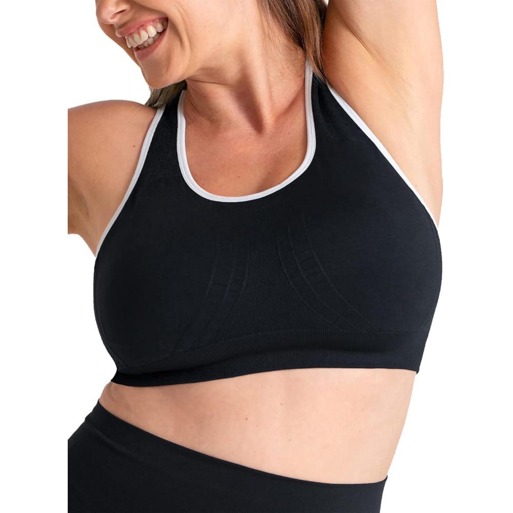 imageSHAPERMINT Sports Bras for Women  Workout Bras for Women Plus Size Sports Bra Workout Tops for Women High SupportBlack With White Trim