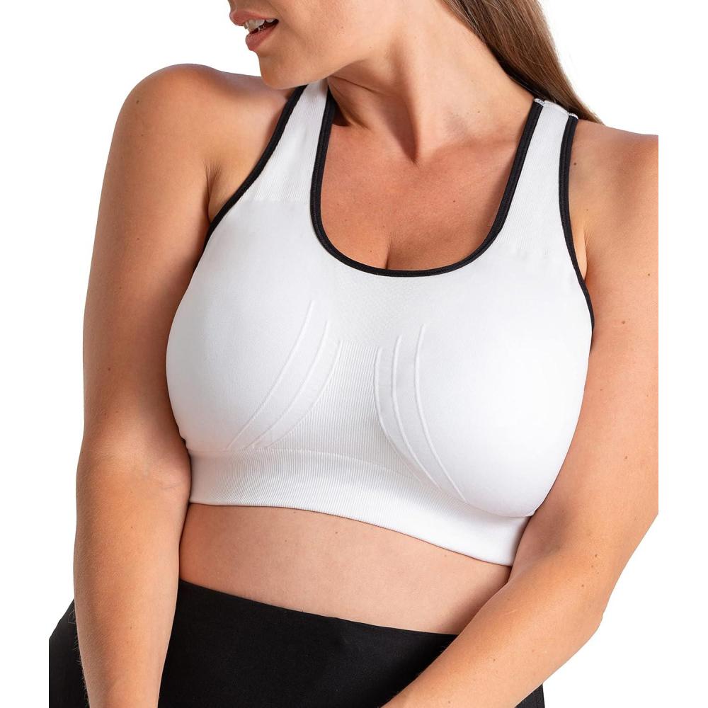 imageSHAPERMINT Sports Bras for Women  Workout Bras for Women Plus Size Sports Bra Workout Tops for Women High SupportWhite With Black Trim