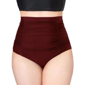 imageSHAPERMINT Women Ruched High Waisted Bikini Bottom Swimsuit Tummy Control Full Coverage Swimwear Small to Plus SizeBurgundy