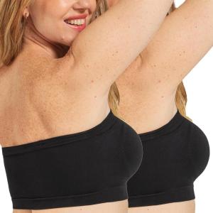 imageSHAPERMINT Strapless Bra  Bandeau top Strapless Bras for Women Plus Size Lingerie for Women Free Clear Bra StrapsBlack 2 Pack