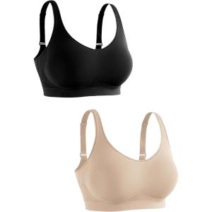 imageSHAPERMINT Bralettes for Women with Support  Adjustable Wireless Support Bra Full Coverage No Underwire Seamless BraBlackBeige 2 Pack  Adjustable Straps