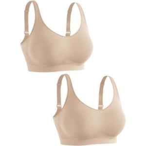 imageSHAPERMINT Wireless Bras for Women No Underwire  Small to Plus Size Bralettes with Support and Natural LiftNude 2 Pack  Adjustable Straps