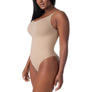 image:imageSHAPERMINT Bodysuit Shapewear for Women  Tummy Control Seamless Body Shaper Small to Plus Size Thong amp Brief BodysuitBeige  Thong Style