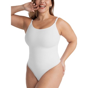 image:imageSHAPERMINT Bodysuit Shapewear for Women  Tummy Control Seamless Body Shaper Small to Plus Size Thong amp Brief BodysuitWhite  Thong Style
